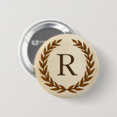 Badge Rond 5 Cm Wreath Laurel sur le monogramme de parchemin (Devant & derrière)