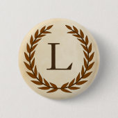 Badge Rond 5 Cm Wreath Laurel sur le monogramme de parchemin Initi (Devant)