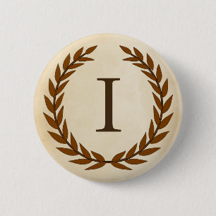 Badge Rond 5 Cm Wreath Laurel sur le monogramme de parchemin initi
