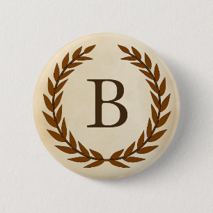 Badge Rond 5 Cm Wreath Laurel sur le monogramme de parchemin initi