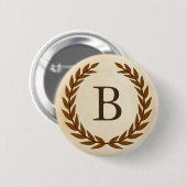 Badge Rond 5 Cm Wreath Laurel sur le monogramme de parchemin initi (Devant & derrière)