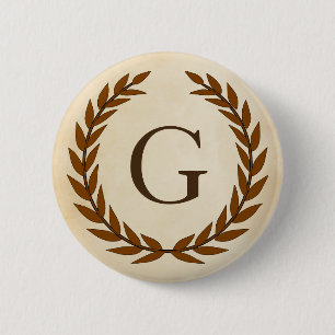 Badge Rond 5 Cm Wreath Laurel sur le monogramme initial G