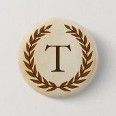 Badge Rond 5 Cm Wreath Laurel sur le monogramme initial T (Devant)