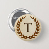 Badge Rond 5 Cm Wreath Laurel sur le monogramme initial T (Devant & derrière)