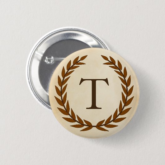Badge Rond 5 Cm Wreath Laurel sur le monogramme initial T (Devant & derrière)