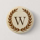 Badge Rond 5 Cm Wreath Laurel sur Parchemin Monogramme initial W (Devant)