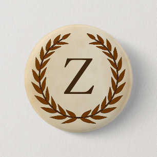 Badge Rond 5 Cm Wreath Laurel sur Parchemin Monogramme initial Z