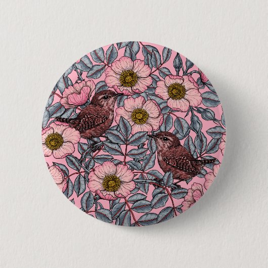 Badge Rond 5 Cm Wrens en rose (Devant)