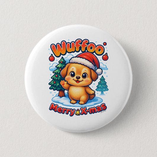 Badge Rond 5 Cm Wuffoo Roony Merry X-mas Kawaii 3D Holiday (Devant)
