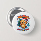Badge Rond 5 Cm Wuffoo Roony Merry X-mas Kawaii 3D Holiday (Devant & derrière)