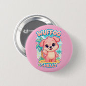 Badge Rond 5 Cm Wuffoo Shelly Kawaii Puppy Tropical Island (Devant & derrière)