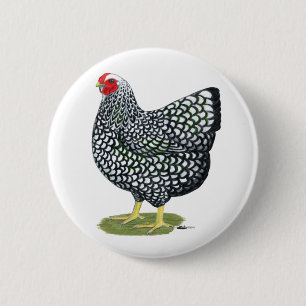 Badge Rond 5 Cm Wyandotte : poule Argent-lacée