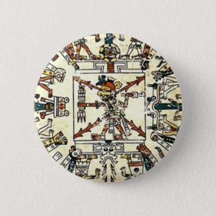 Badge Rond 5 Cm Xiuhtecuhtli Aztec Dieu de la mort