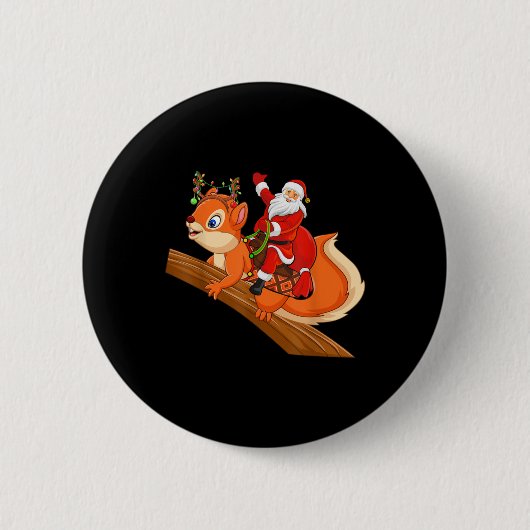 Badge Rond 5 Cm Xmas Family Matching Funny Santa Riding Squirrel C (Devant)