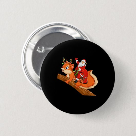 Badge Rond 5 Cm Xmas Family Matching Funny Santa Riding Squirrel C (Devant & derrière)