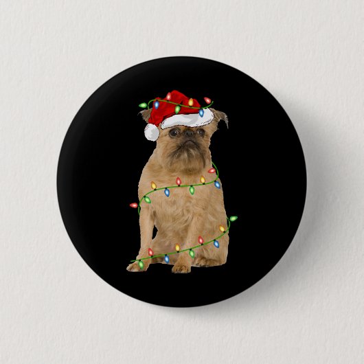 Badge Rond 5 Cm Xmas Lights Santa Hat Brussels Griffon Dog Christm (Devant)