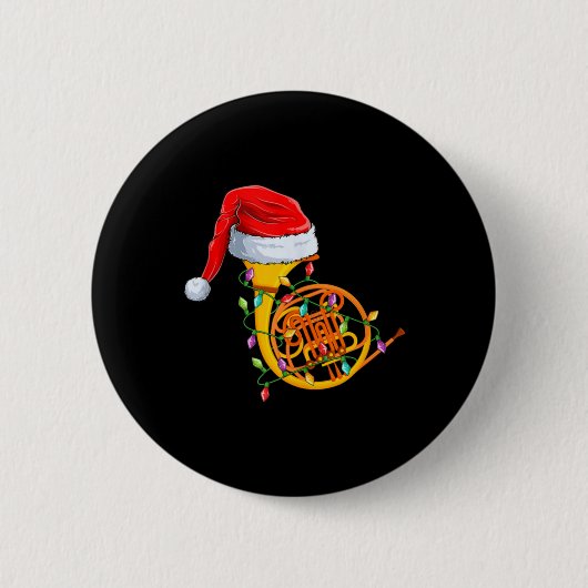 Badge Rond 5 Cm Xmas Lights Santa Hat Musical French Horn Christma (Devant)
