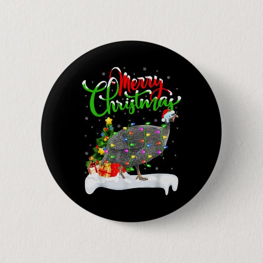 Badge Rond 5 Cm Xmas Lights Tree Santa Guinea Fowl Bird Merry Chri (Devant)