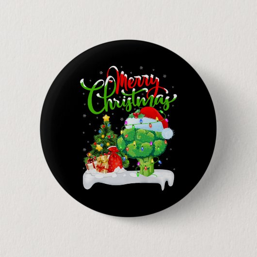 Badge Rond 5 Cm Xmas Tree Lights Santa Hat Vegetable Broccoli Chri (Devant)