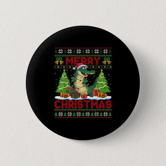 Badge Rond 5 Cm Xmas Tree Ugly Style Santa Hat Alligator Christmas (Devant)