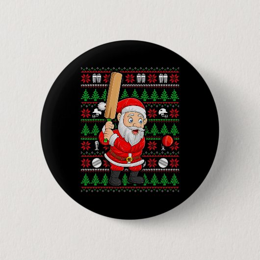 Badge Rond 5 Cm Xmas Ugly Sweater Style Santa Playing Cricket Chri (Devant)