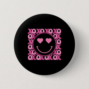Badge Rond 5 Cm Xo Smile Rose Visage Coeur Yeux Coeur Super Valent