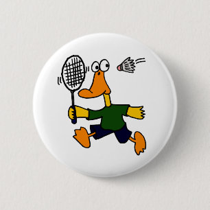 Badge Rond 5 Cm XX canard jouant la bande dessinée de badminton