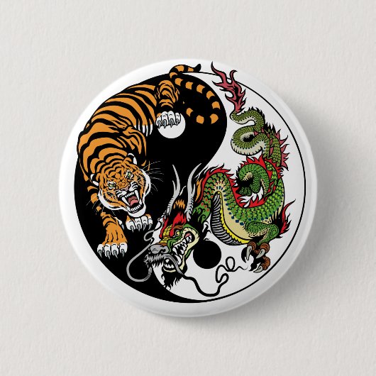 Badge Rond 5 Cm yang de yin de dragon et de tigre (Devant)