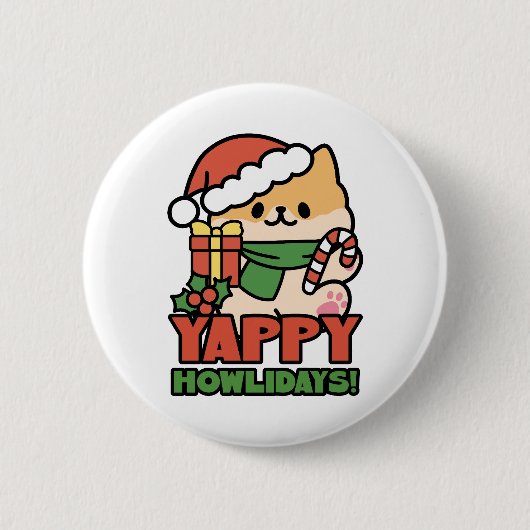 Badge Rond 5 Cm Yappy Howlidays - Jote Christmas Dog Cartoon (Devant)