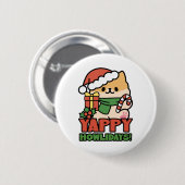 Badge Rond 5 Cm Yappy Howlidays - Jote Christmas Dog Cartoon (Devant & derrière)