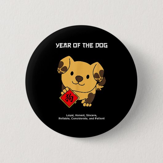 Badge Rond 5 Cm Year Of The Dog, Chinese Zodiac, Lunar New Year Fo (Devant)