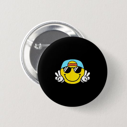 Badge Rond 5 Cm Yellow Smile Face Cute Checkered Peace Smiling Hap (Devant & derrière)