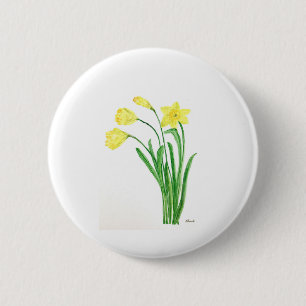 Badge Rond 5 Cm Yellow spring floral watercolor daffodils flowers