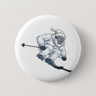 Badge Rond 5 Cm Yeti Abominable Snowman Skiant Vacances Drôle