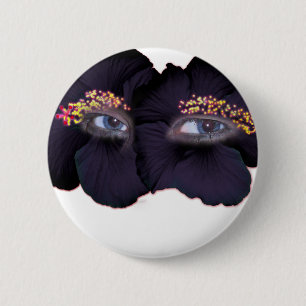 Badge Rond 5 Cm Yeux Hibiscus - Noir/Violet