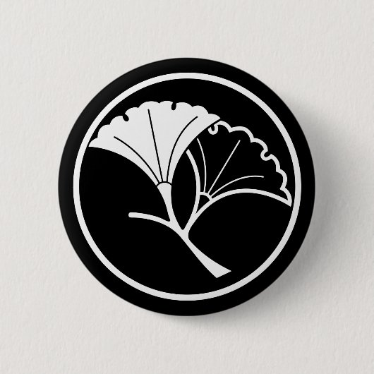Badge Rond 5 Cm Yin and yang ginkgo leaves dans threadlike ring (Devant)