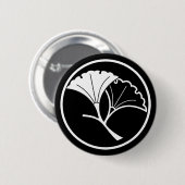 Badge Rond 5 Cm Yin and yang ginkgo leaves dans threadlike ring (Devant & derrière)