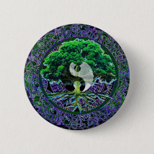 Badge Rond 5 Cm Yin Yang avec l'arbre de la vie