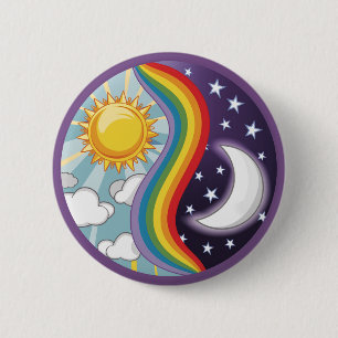 Badge Rond 5 Cm Yin Yang Cirque de jour la nuit arc-en-ciel lune d