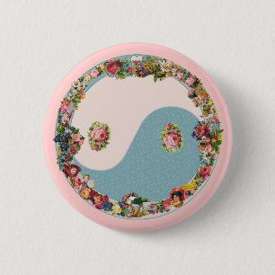 Badge Rond 5 Cm Yin Yang floral de grand-mère