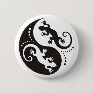Badge Rond 5 Cm YIN & YANG Geckos noir + votre arrière-plan & idée