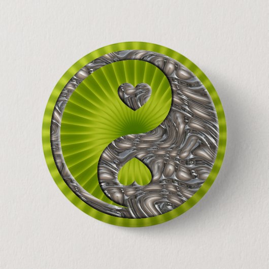 Badge Rond 5 Cm Yin & Yang / Hearts SILVER (Devant)