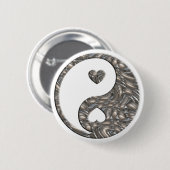 Badge Rond 5 Cm Yin & Yang / Hearts SILVER (Devant & derrière)