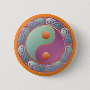 Badge Rond 5 Cm Yin Yang Médaillon Violet Turquoise