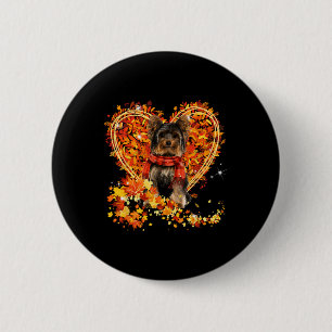 Badge Rond 5 Cm Yorkie Bonjour Feuilles d'Automne Cœur Tomber Acti