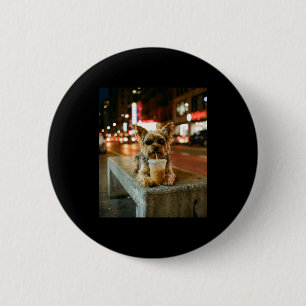Badge Rond 5 Cm Yorkie buvant du café glacé mème animal drôle homm