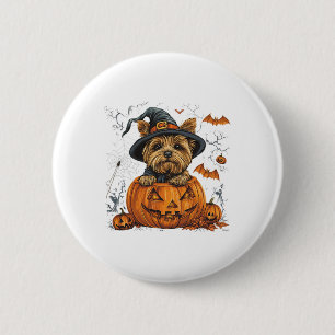 Badge Rond 5 Cm Yorkie Chien Citrouille Halloween Thanksgiving