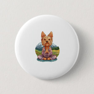 Badge Rond 5 Cm Yorkie de yoga � Drôle de chien qui médite