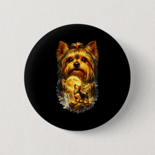 Badge Rond 5 Cm Yorkie hurle à la lune vintage