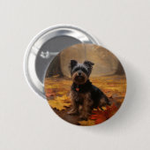 Badge Rond 5 Cm Yorkipoo à l'automne Feuilles automne Inspire (Devant & derrière)